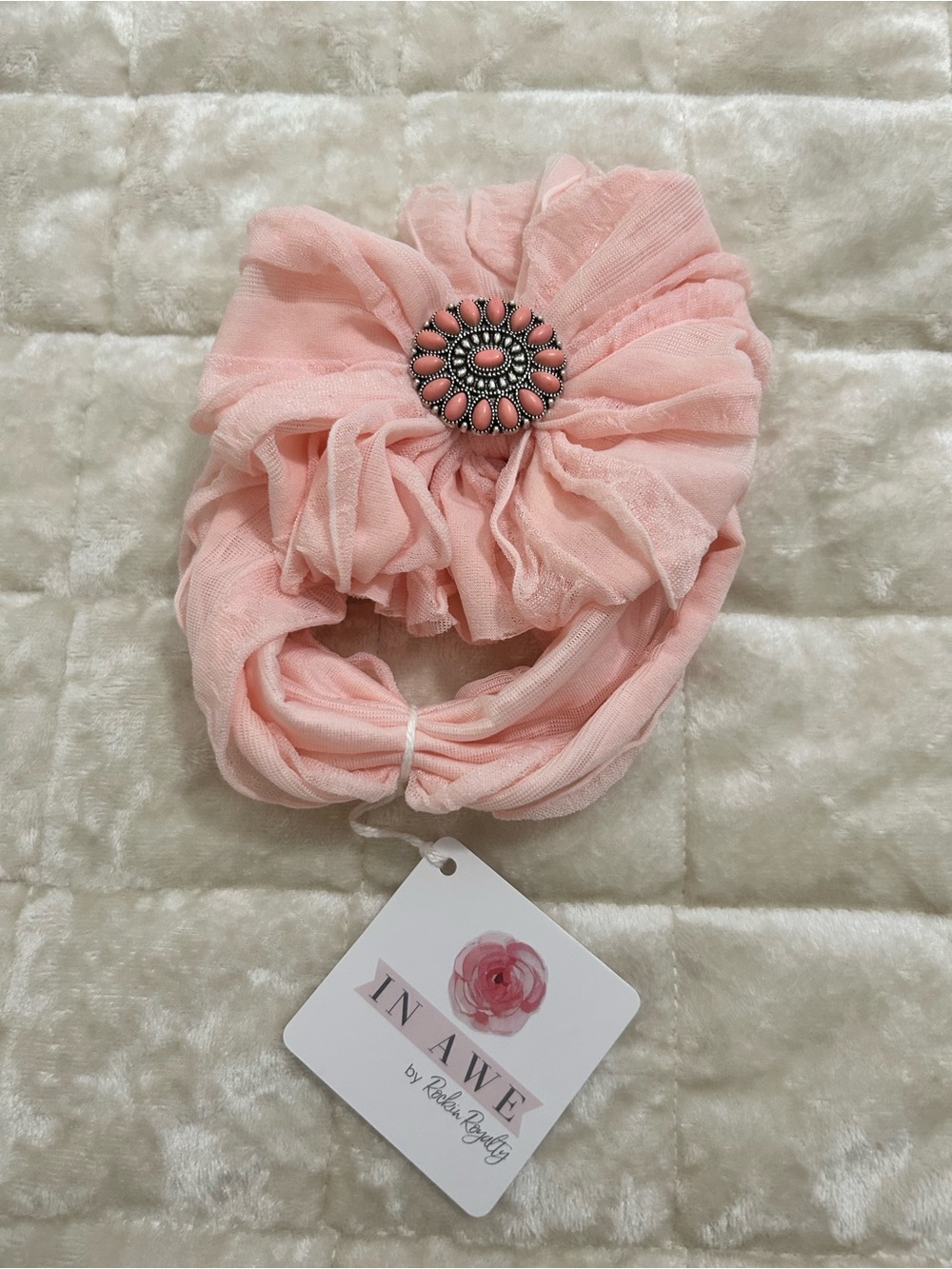 Beautiful pink infant bow with pink stone accent